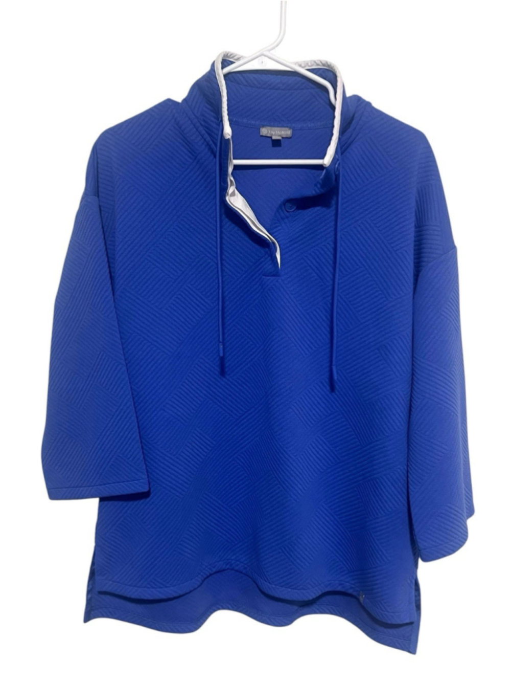 T By Talbots Textured Mock Neck Pullover Top Women’s Medium Blue 3/4 Sleeve